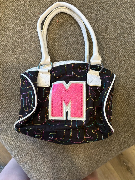 Justice Handbags - Justice Mini Handbag with Pink M Patch and White Trim